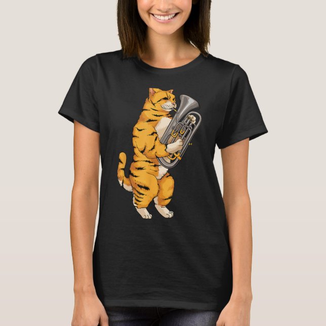 Funny Cat Playing Euphonium Coole Liebe T-Shirt (Vorderseite)