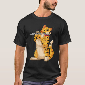 Funny Cat Playing Flute Cool Animal Musician Flute T-Shirt