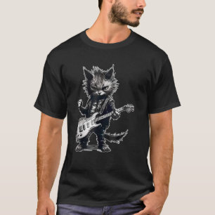 Funny Cat Playing Gitarre Lover Rocker Heavy T-Shirt