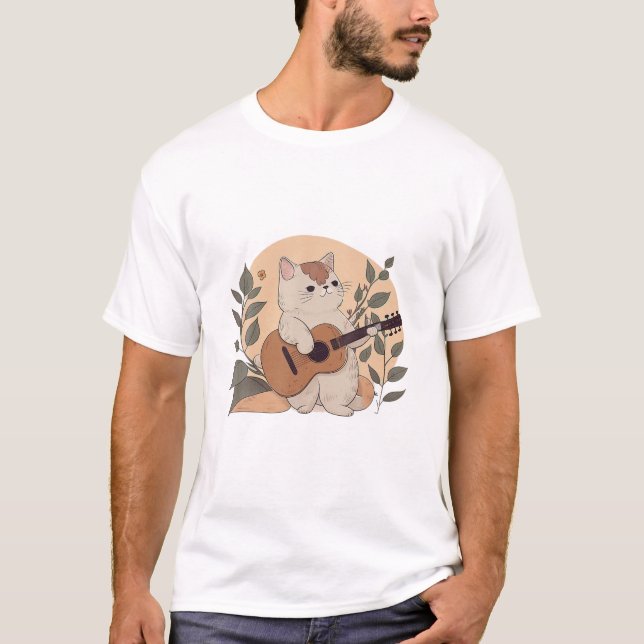 Funny Cat Playing Gitarre Shirt (Vorderseite)