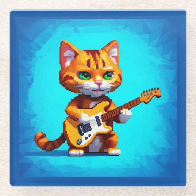 Funny Cat Playing Guitar Glasuntersetzer (Vorderseite)