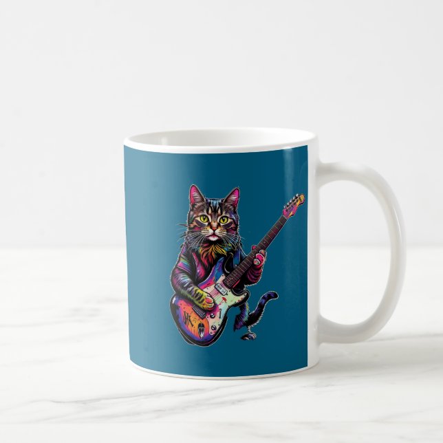 Funny Cat Playing Guitar Rock And Roll Men Women K Kaffeetasse (Rechts)