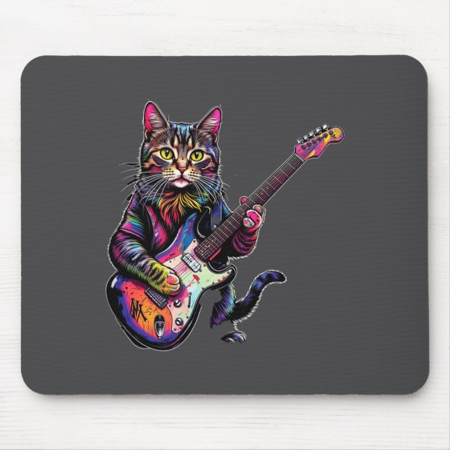 Funny Cat Playing Guitar Rock And Roll Men Women K Mousepad (Vorne)