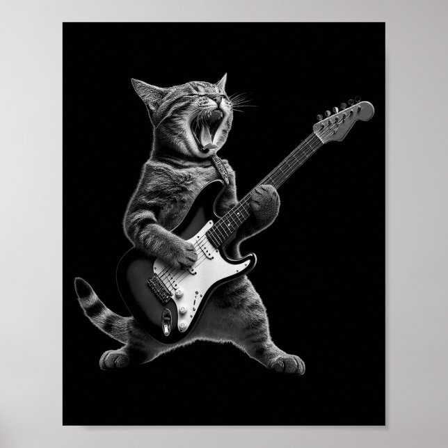 Funny Cat Playing Guitar Rock And Roll Men Women K Poster (Vorne)