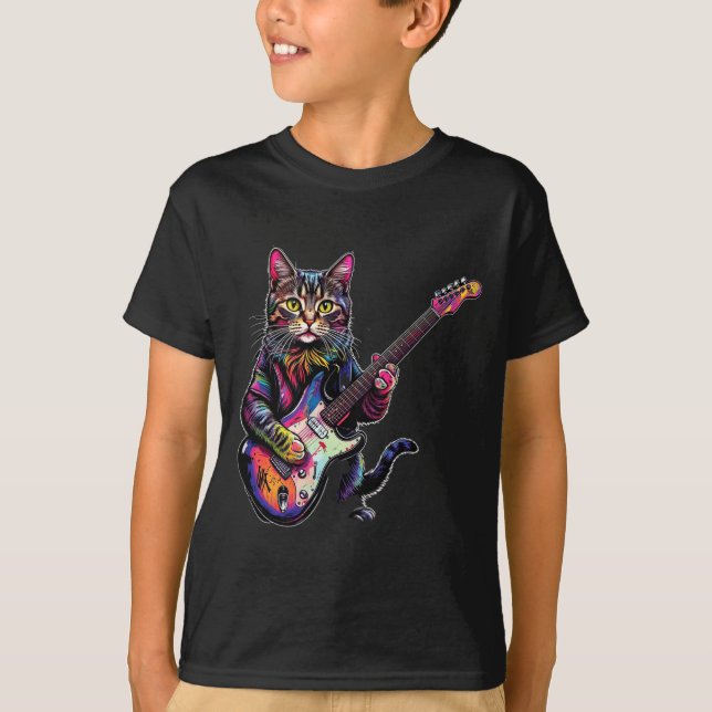 Funny Cat Playing Guitar Rock And Roll Men Women K T-Shirt (Vorderseite)