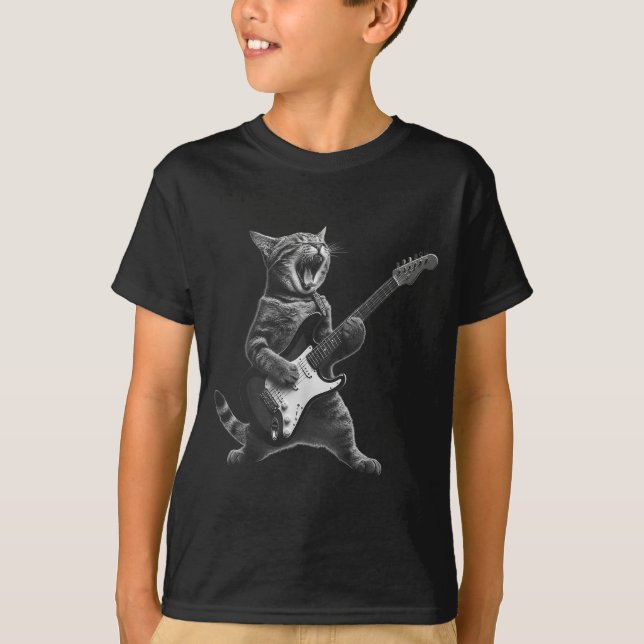 Funny Cat Playing Guitar Rock And Roll Men Women K T-Shirt (Vorderseite)