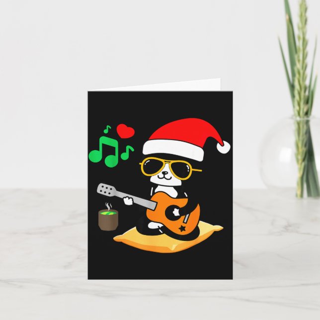 Funny Cat Playing Guitar Sungles Santa Hat Christm Karte (Vorderseite)
