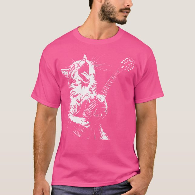 Funny Cat Playing Guitar T-Shirt (Vorderseite)