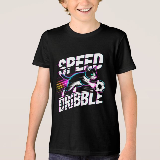 Funny Cat Playing Soccer - Gift for Kids & Teens Tri-Blend Shirt (Vorderseite)