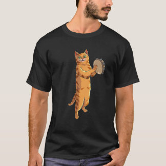 Funny Cat Playing Tambourine Gift Cute Kitten Musi T-Shirt