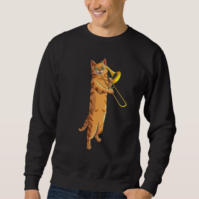 Funny Cat Playing Trombone Geschenk Coole Kitten M Sweatshirt (Vorderseite)