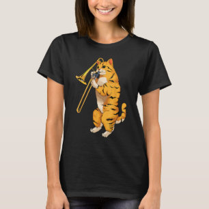 Funny Cat Playing Trombone Geschenk Coole Kitten M T-Shirt