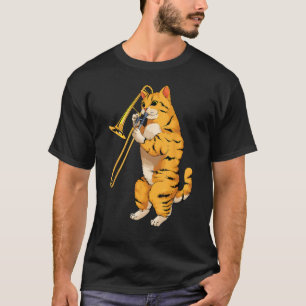 Funny Cat Playing Trombone Geschenk Coole Kitten M T-Shirt