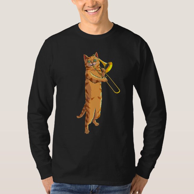 Funny Cat Playing Trombone Geschenk Coole Kitten M T-Shirt (Vorderseite)
