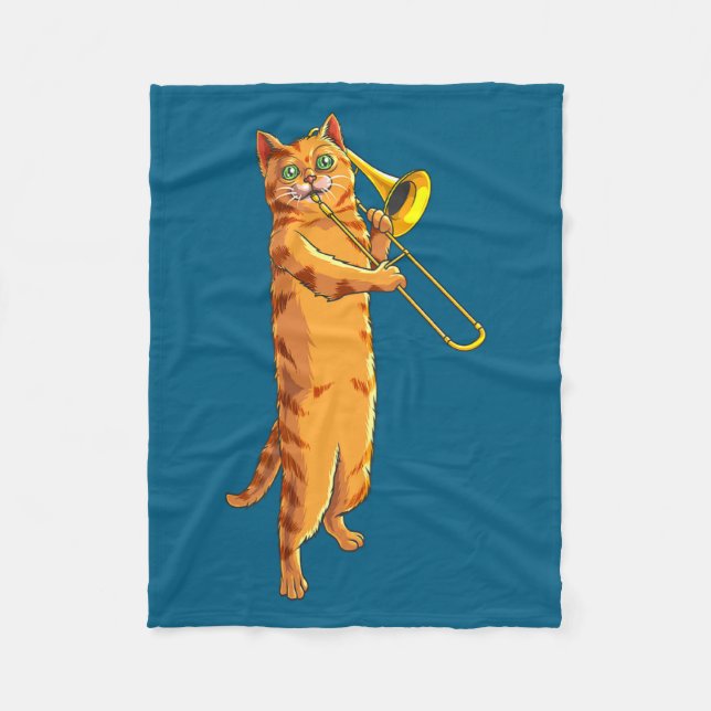 Funny Cat Playing Trombone Gift Cool Kitten Musici Fleecedecke (Vorderseite)