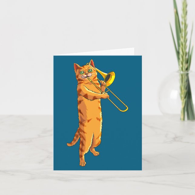 Funny Cat Playing Trombone Gift Cool Kitten Musici Karte (Vorderseite)