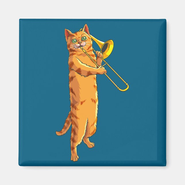Funny Cat Playing Trombone Gift Cool Kitten Musici Magnet (Vorne)