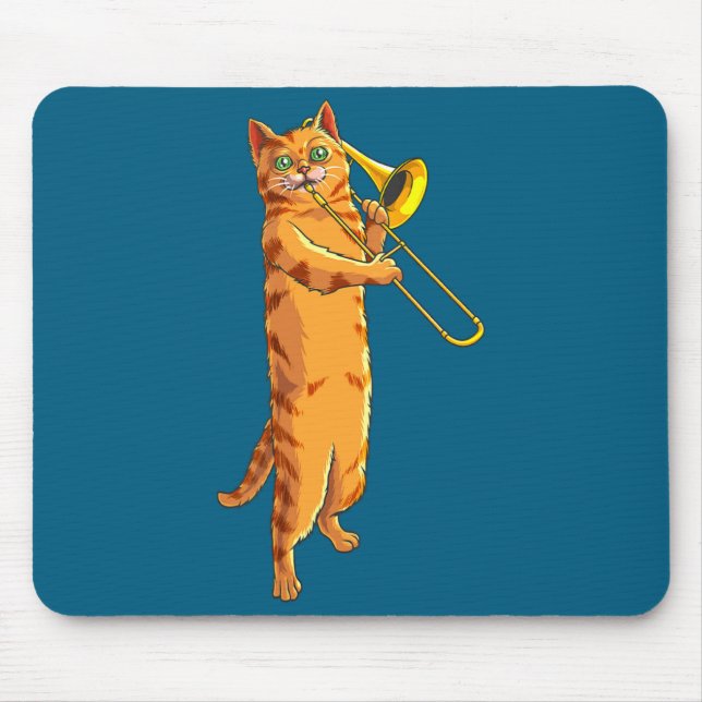 Funny Cat Playing Trombone Gift Cool Kitten Musici Mousepad (Vorne)
