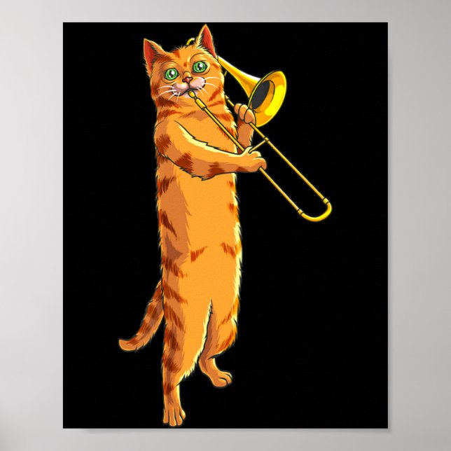 Funny Cat Playing Trombone Gift Cool Kitten Musici Poster (Vorne)