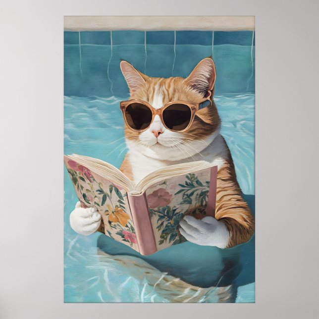 Funny Cat Pool Party Poster Bathroom Wall Art (No (Vorne)
