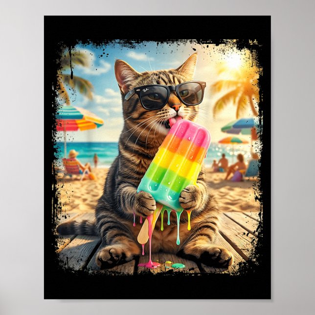 Funny Cat Popsicle Summer Animal Sunglasses Meme Poster (Vorne)