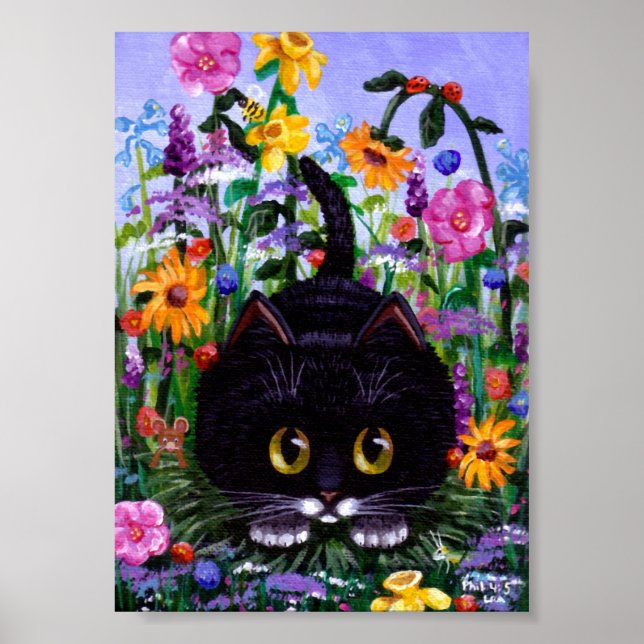 Funny Cat Poster Floral Blume Creationarts (Vorne)