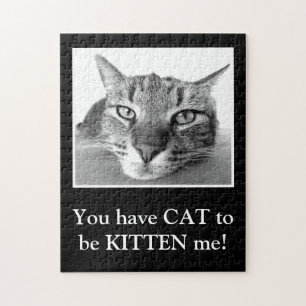 Funny Cat Pub Clever Black and White Kitten Niedli Puzzle