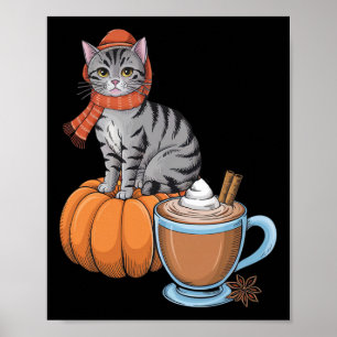 Funny Cat Pumpkin Gewürzkaffee Erntedank Herbst Poster