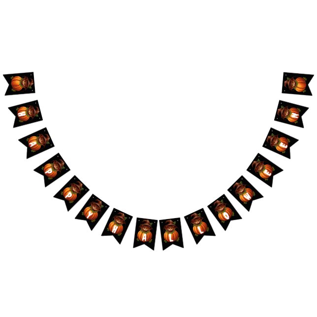 FUNNY CAT PUMPKIN HAPPY HALLOWEEN WIMPELKETTE (Alle)