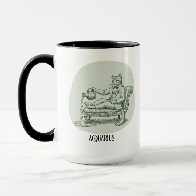 Funny Cat Pun Aquarius Birthday Gift Mug Tasse (Links)