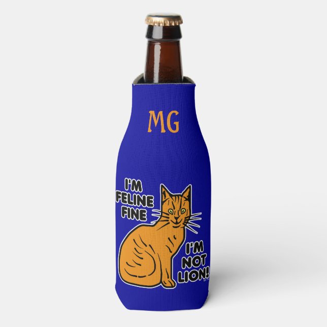 Funny Cat Pun Orange Kitty Feline Fine Monogram Flaschenkühler (Flaschenvorderseite)