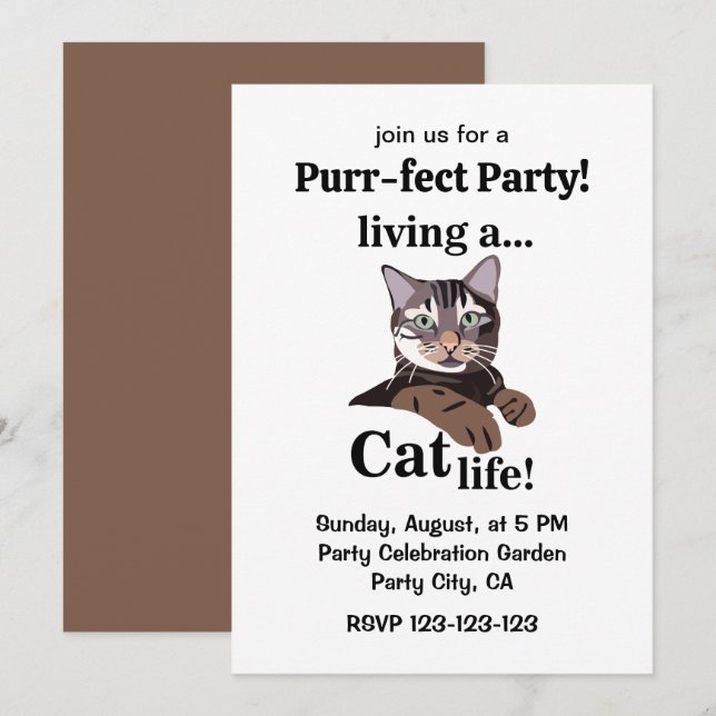 Funny Cat Purrfect Party Einladung (Vorne/Hinten)