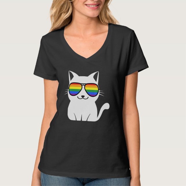 Funny Cat Rainbow Sunglasses Cute Animal Lovers LG T-Shirt (Vorderseite)