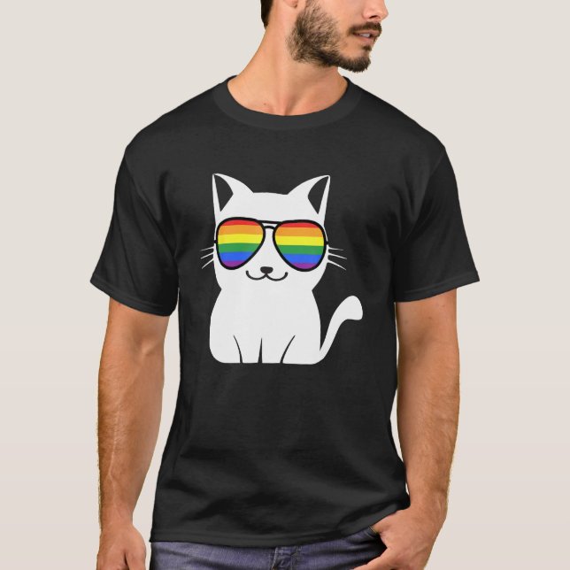 Funny Cat Rainbow Sunglasses Cute Animal Lovers LG T-Shirt (Vorderseite)