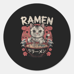 Funny Cat Ramen Graphic T-Shirt Japanisch Kawaii A Runder Aufkleber