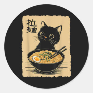 Funny Cat Ramen T-Shirt Niedlich Kawaii Japanisch  Runder Aufkleber
