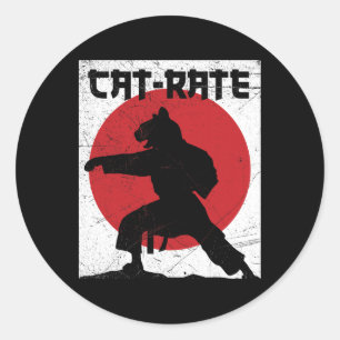 Funny Cat rate Cat Karate Geschenk für Kampfkunst Runder Aufkleber