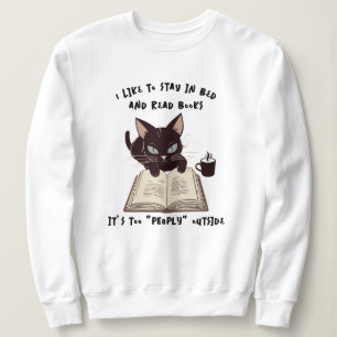 Funny Cat Reading Book Sweatshirt, Bleibe im Bett Sweatshirt