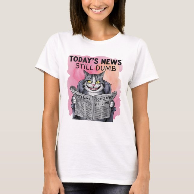 Funny Cat Reading Newspapier T-Shirt (Vorderseite)