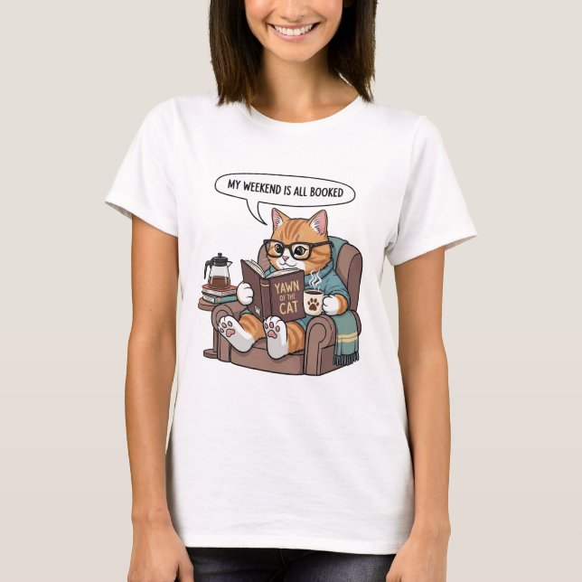 Funny Cat Reading T - Shirt (Vorderseite)