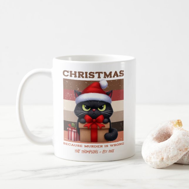 Funny Cat Retro Christmas Holiday Personalized Kaffeetasse (Mit Donut)