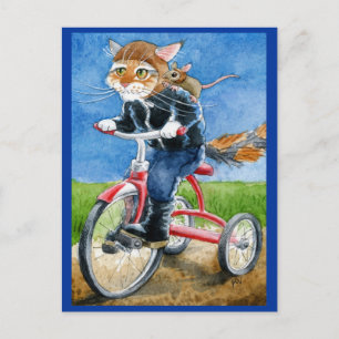 Funny Cat Ride Tricycle Postkarte