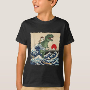 Funny Cat Riding Dinosaur Coole Katze In Sungles W T-Shirt