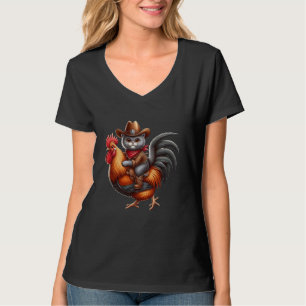 Funny Cat Riding Rooster Cowboy Rodeo Cat Riding C T-Shirt