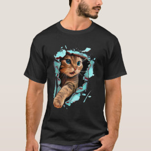 Funny Cat Ripping through Graphic Clawing Creative T-Shirt