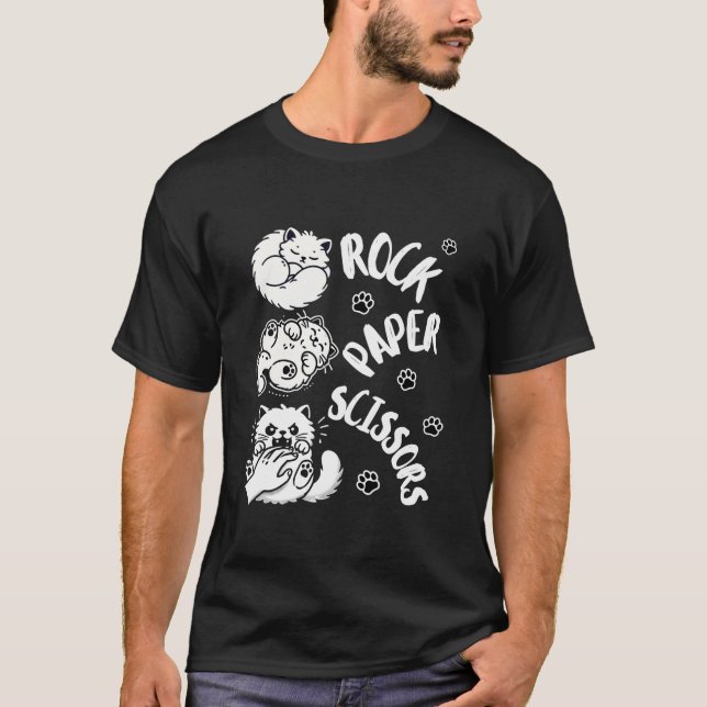 Funny Cat Rock Paper Schere Spiel Niedliche Katzen T-Shirt (Vorderseite)