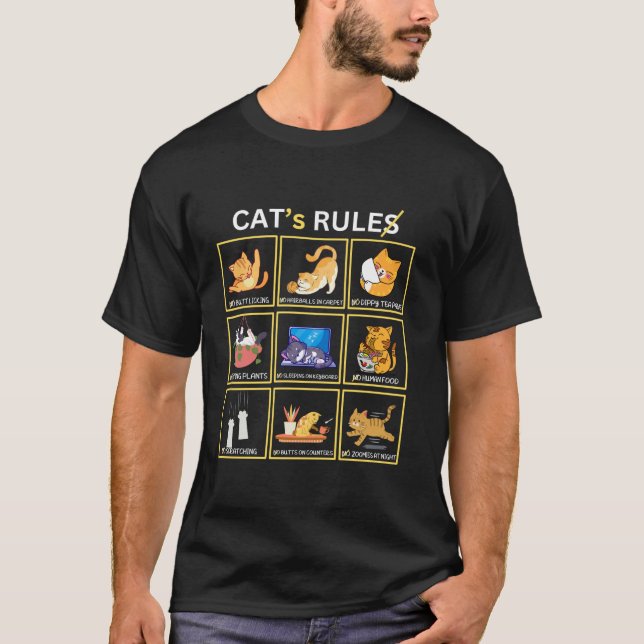 Funny Cat Rules for Kitten Cat Lovers T-Shirt (Vorderseite)