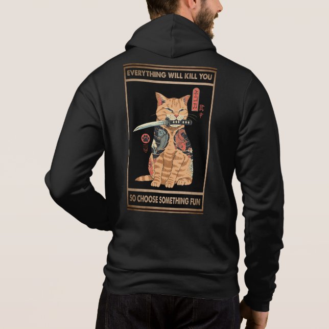 Funny Cat Samurai Alles wird dich töten Hoodie (Rückseite)