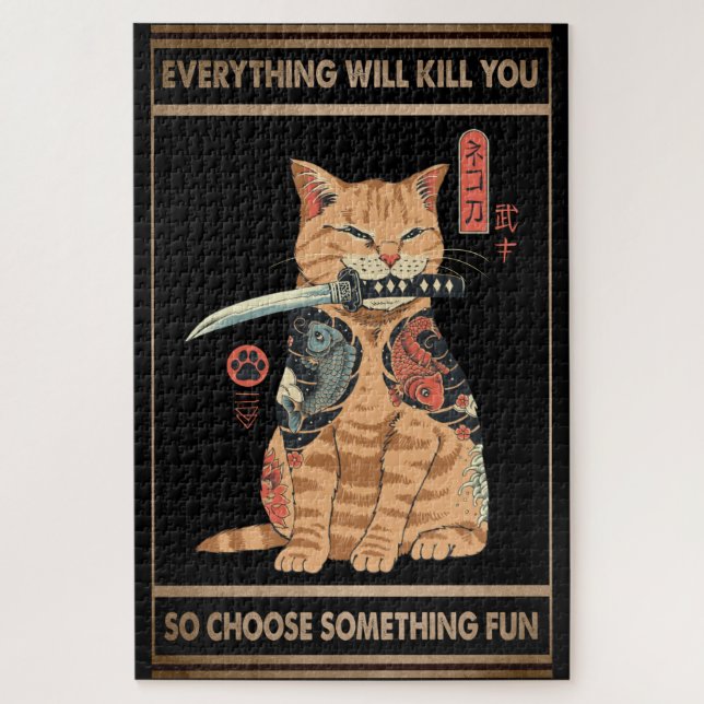 Funny Cat Samurai Alles wird dich töten Puzzle (Vertikal)