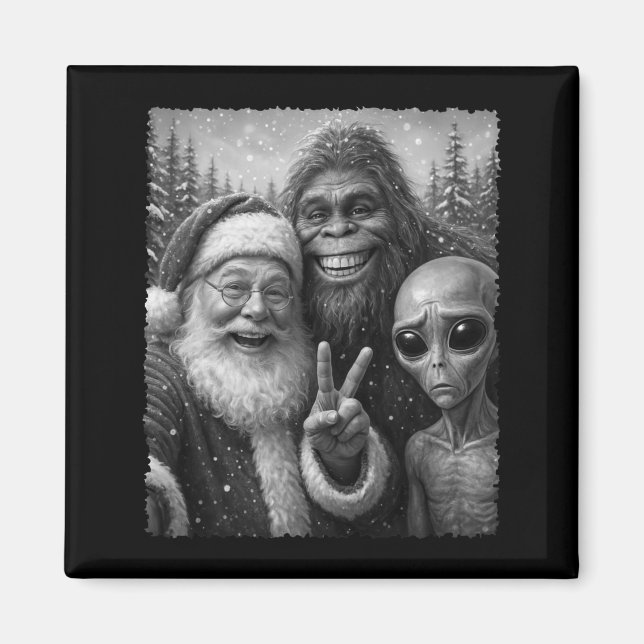 Funny Cat Santa Bigfoot Alien Christmas Selfie Tee Magnet (Vorne)